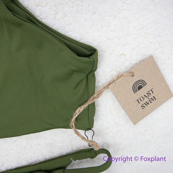 New! Set! Toast‎ Signature One-Shoulder Bikini Top, String Bottom, dark green, L - Picture 6 of 11